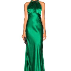 SALONI Emerald Green Satin Maxi Dress